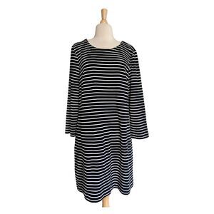 J. Crew Dress Womens Size L Navy White Striped Shift 3/4 Long Sleeve Stretch
